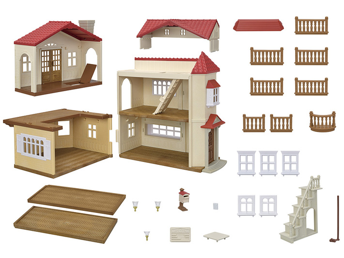 ●赤い屋根のＷ家具セット● 赤い屋根の大きなお家-屋根裏はひみつのお部屋＋家具セットが２種類　（ハウス＆お人形＆家具）　シルバニアファミリー　